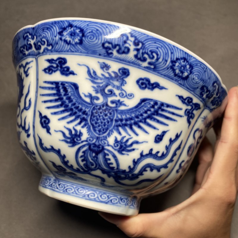 清雍正 青花龙凤纹花口碗 - 图18