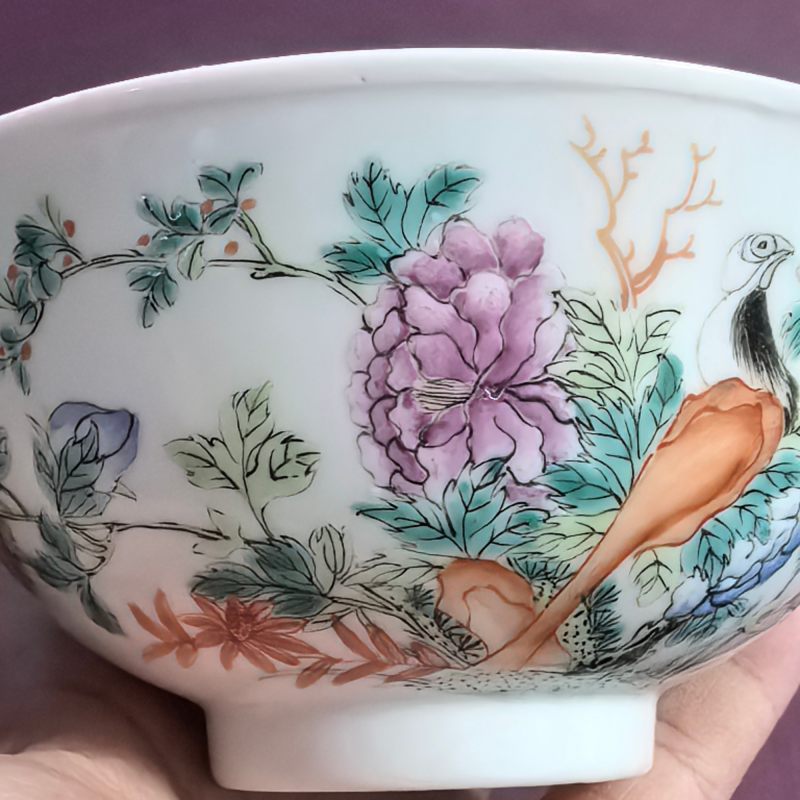 清晚期 粉彩花卉纹碗 - 图8