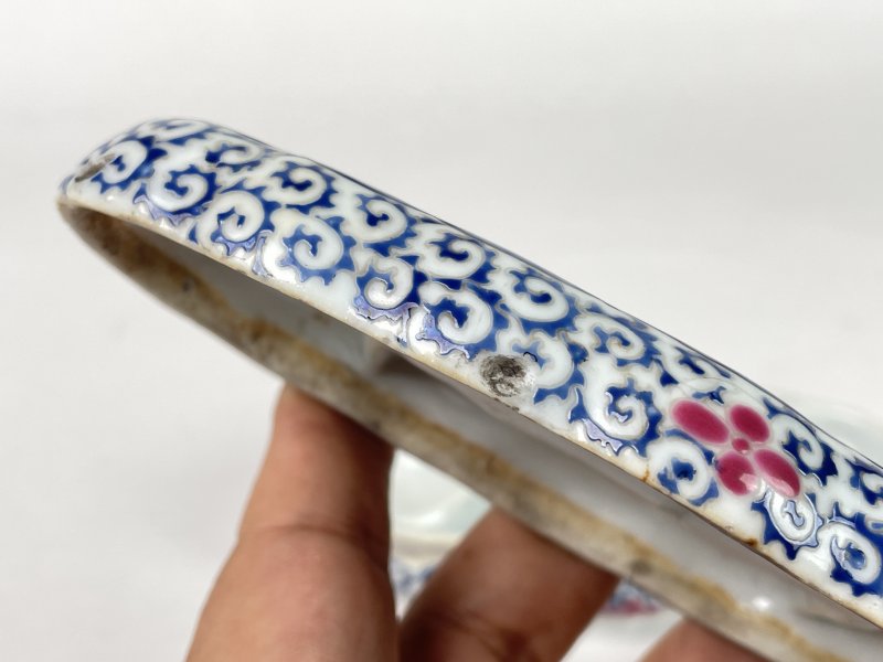 清道光 竹石山房御制洋彩山水花卉纹调色盘 - 图5