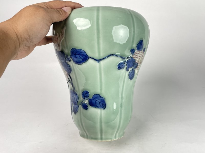 清乾隆 青花釉里红佛手花囊 - 图3