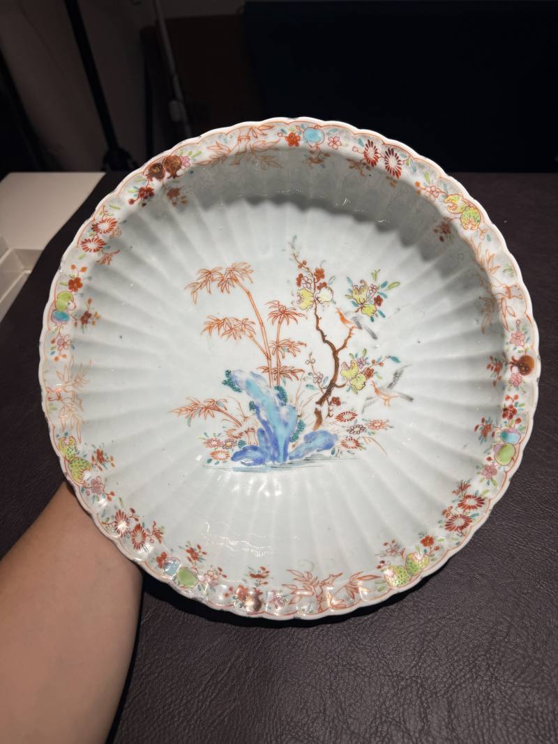 清 五彩花鸟盘、青花鱼藻盘 - 图14