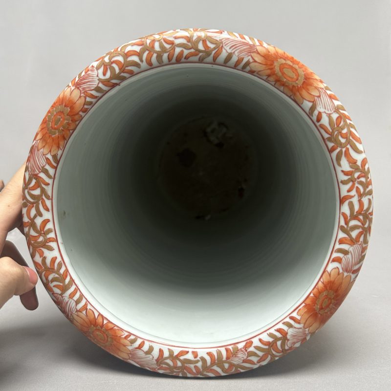 清晚期 伊万里青花矾红描金花卉纹箭筒（日本） - 图3