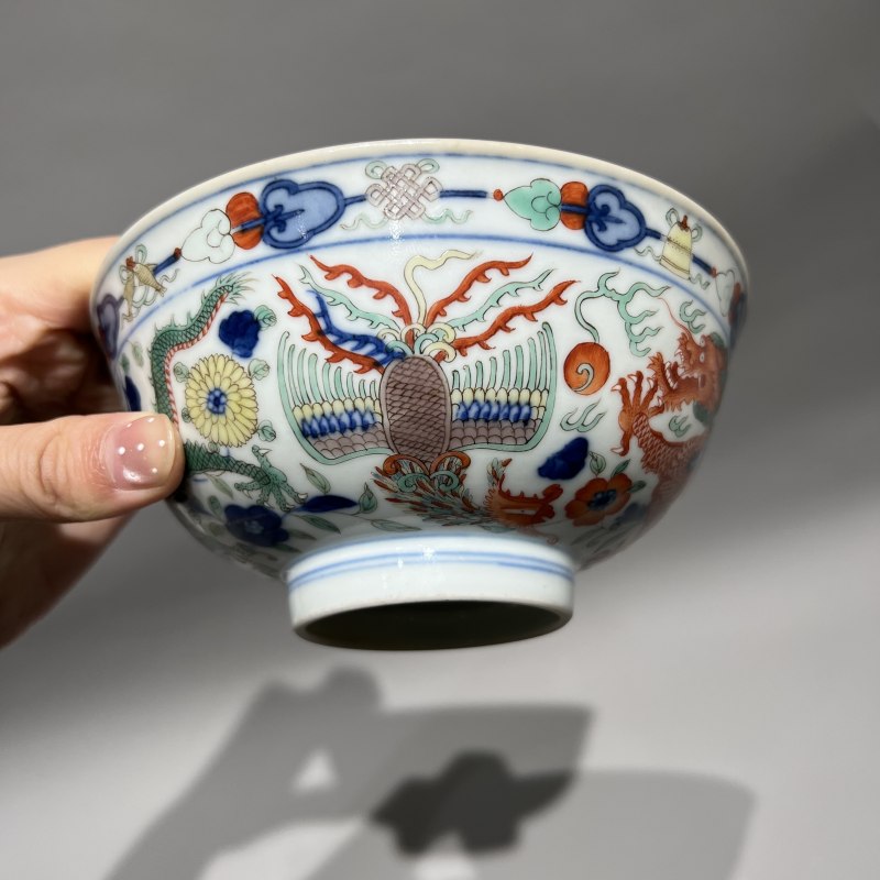 清道光 青花五彩龙凤纹碗 - 图7