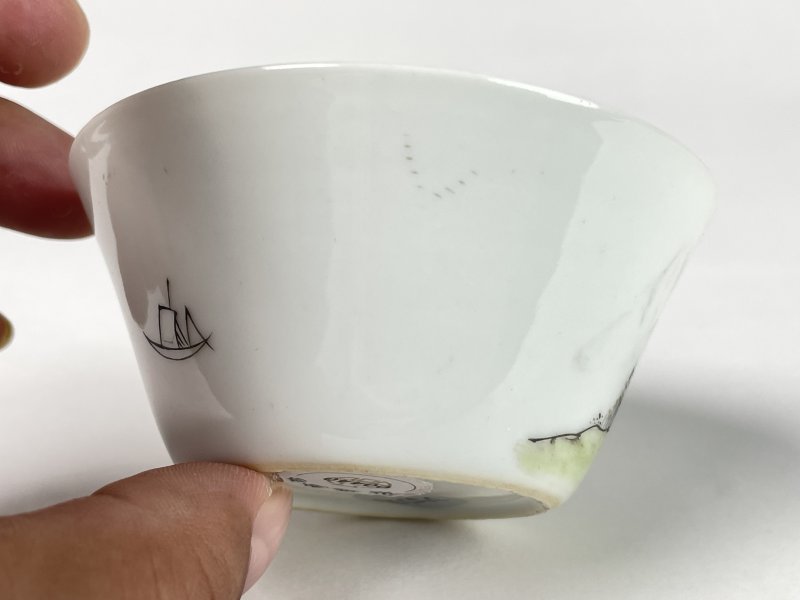 清中期 墨彩山水纹马蹄杯 - 图5