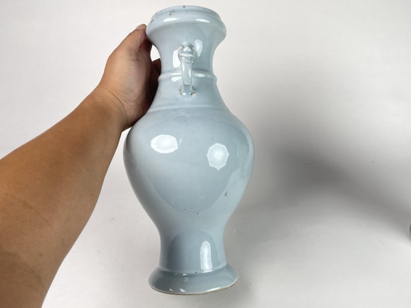 民国 青釉双耳瓶一对 - 图12