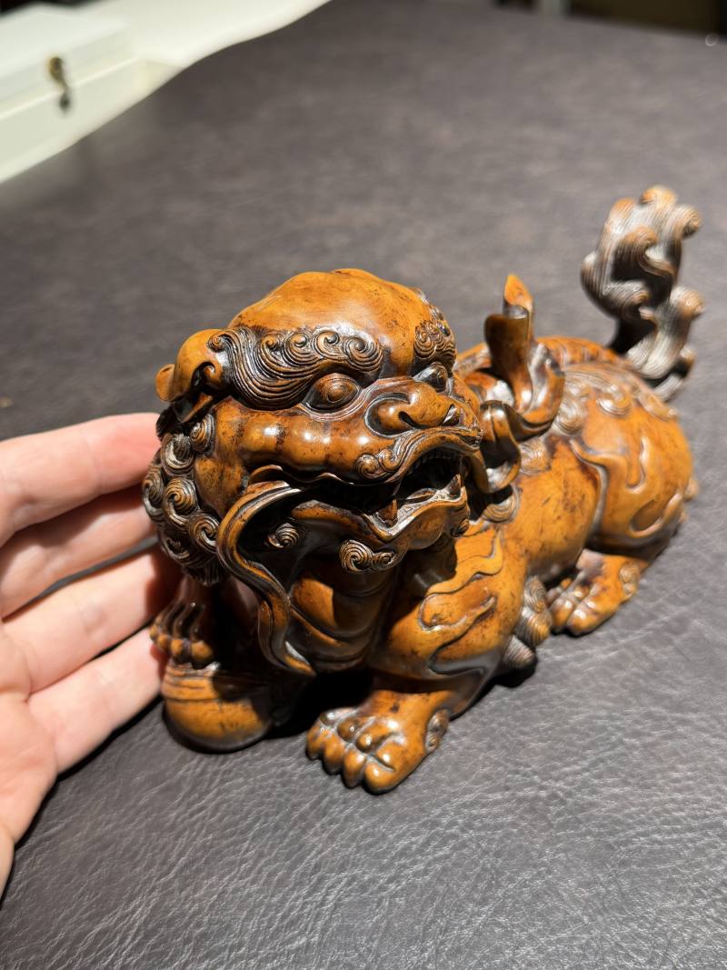 清 黄杨木瑞狮一对 - 图4
