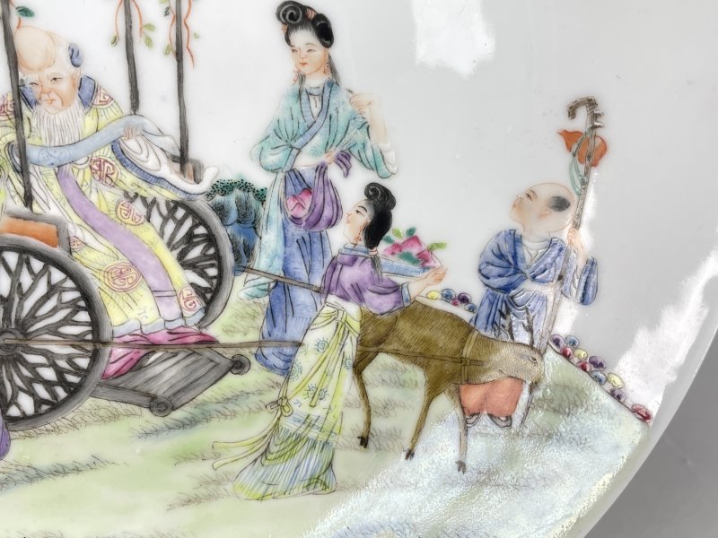清晚期 粉彩寿星仕女图盘 - 图5