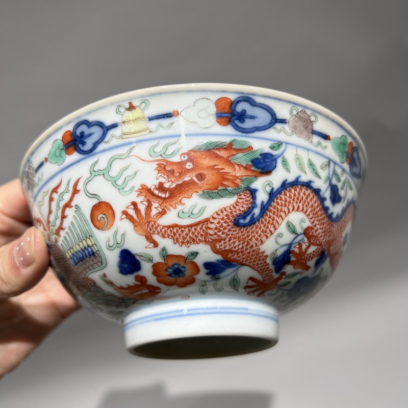 清道光 青花五彩龙凤纹碗 - 图8