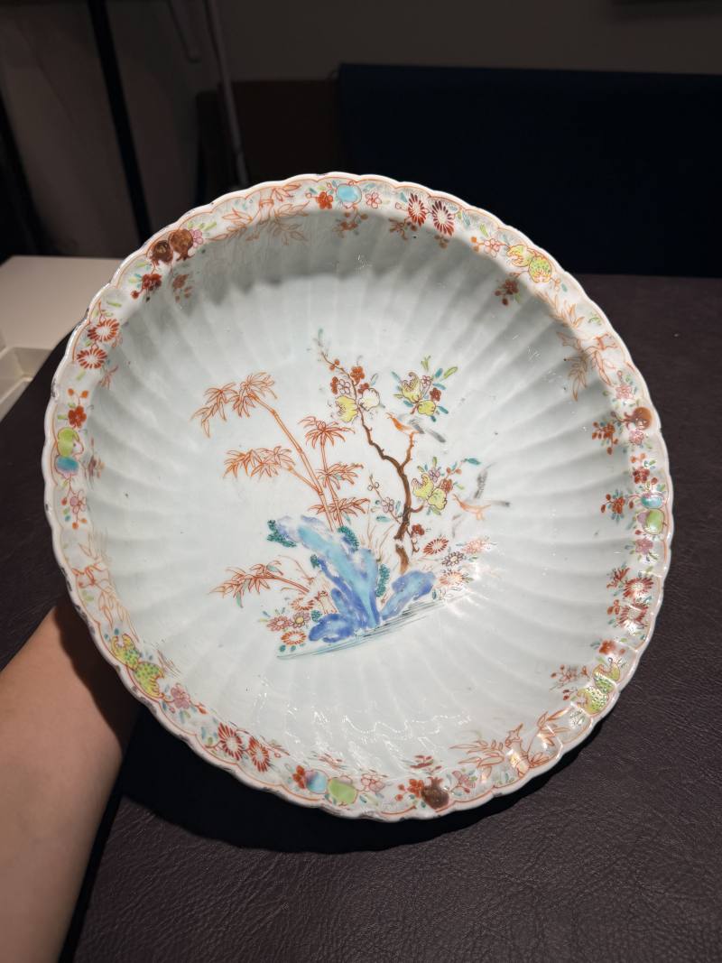 清 五彩花鸟盘、青花鱼藻盘 - 图16