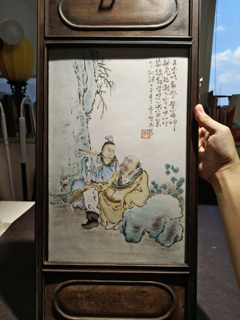 民国 粉彩陶斋款八仙瓷板 - 图5