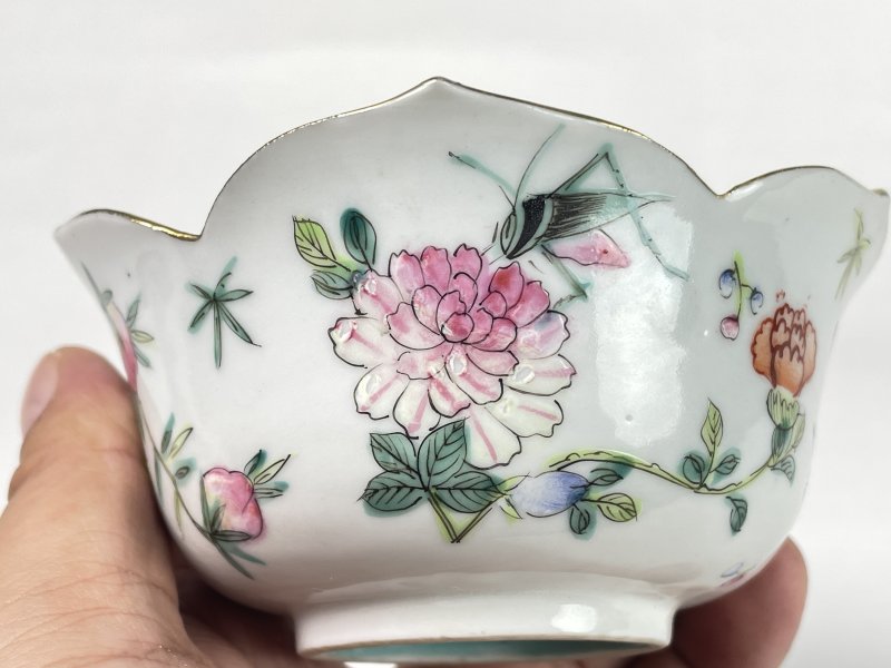清晚期 粉彩折枝花虫纹花口碗 - 图5