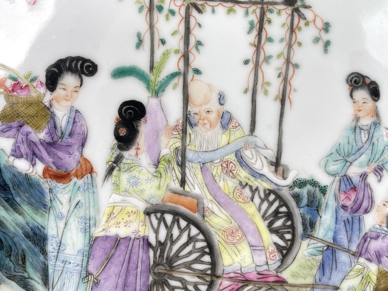 清晚期 粉彩寿星仕女图盘 - 图6