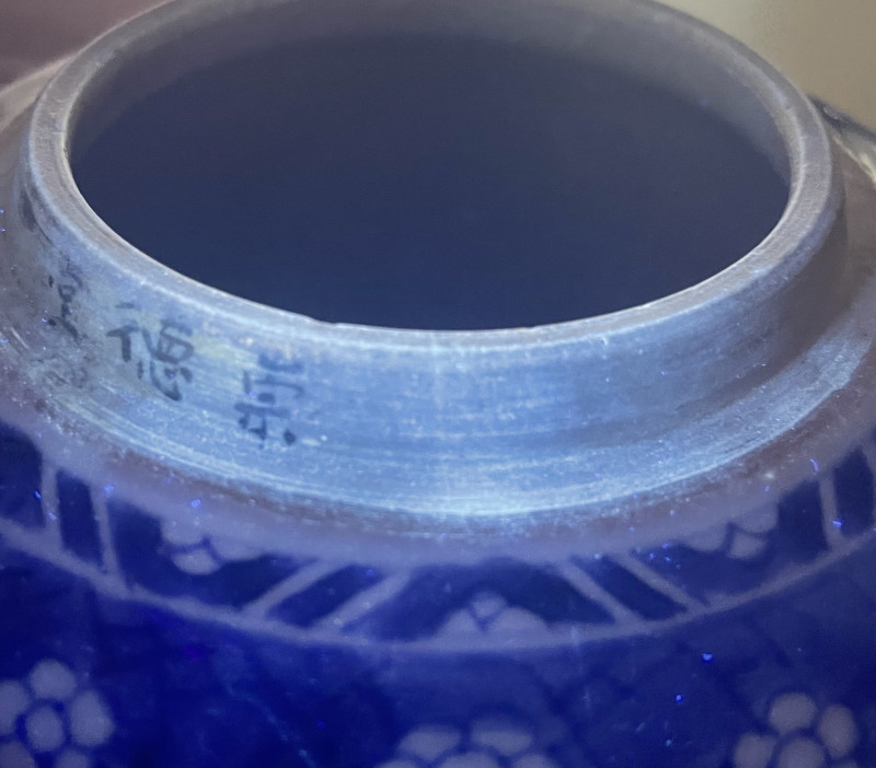 清康熙 青花留白博古纹冰梅罐 - 图12