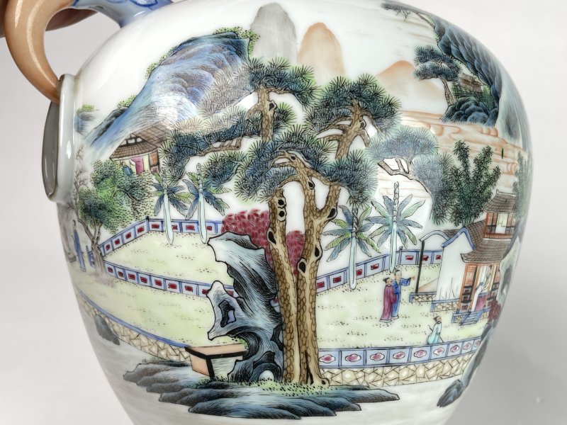 民国 粉彩粉彩山水人物纹双耳尊 - 图7