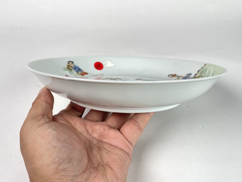 清晚期 粉彩寿星仕女图盘 - 图7