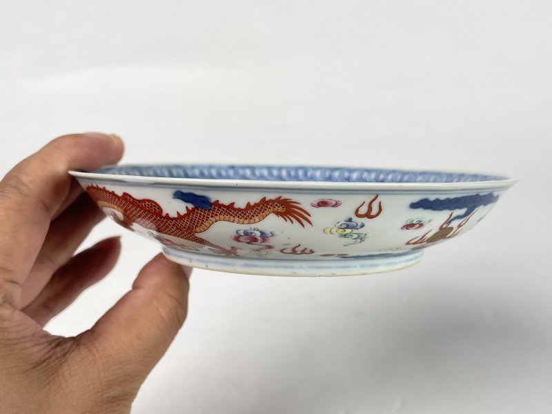 清宣统 青花加彩龙纹盘 - 图8
