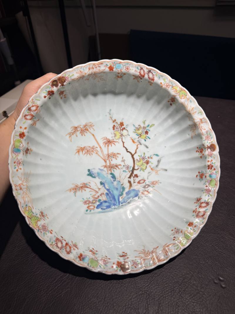 清 五彩花鸟盘、青花鱼藻盘 - 图18