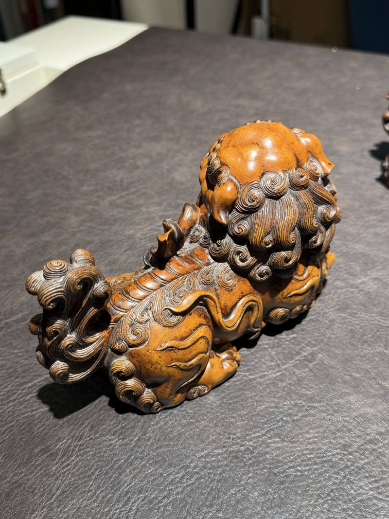 清 黄杨木瑞狮一对 - 图7