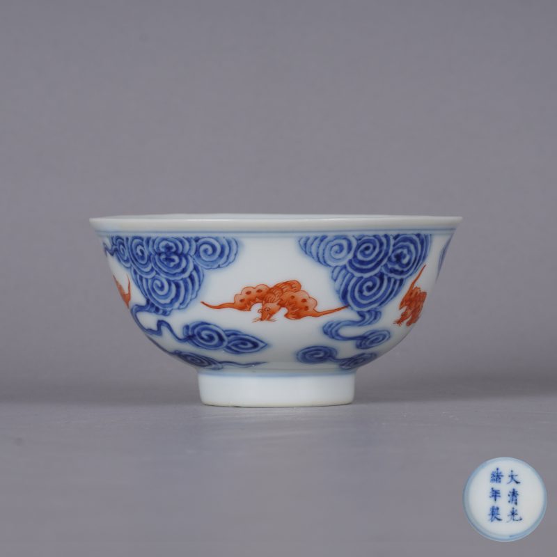 清光绪 青花洪福齐天纹茶圆 - 图1
