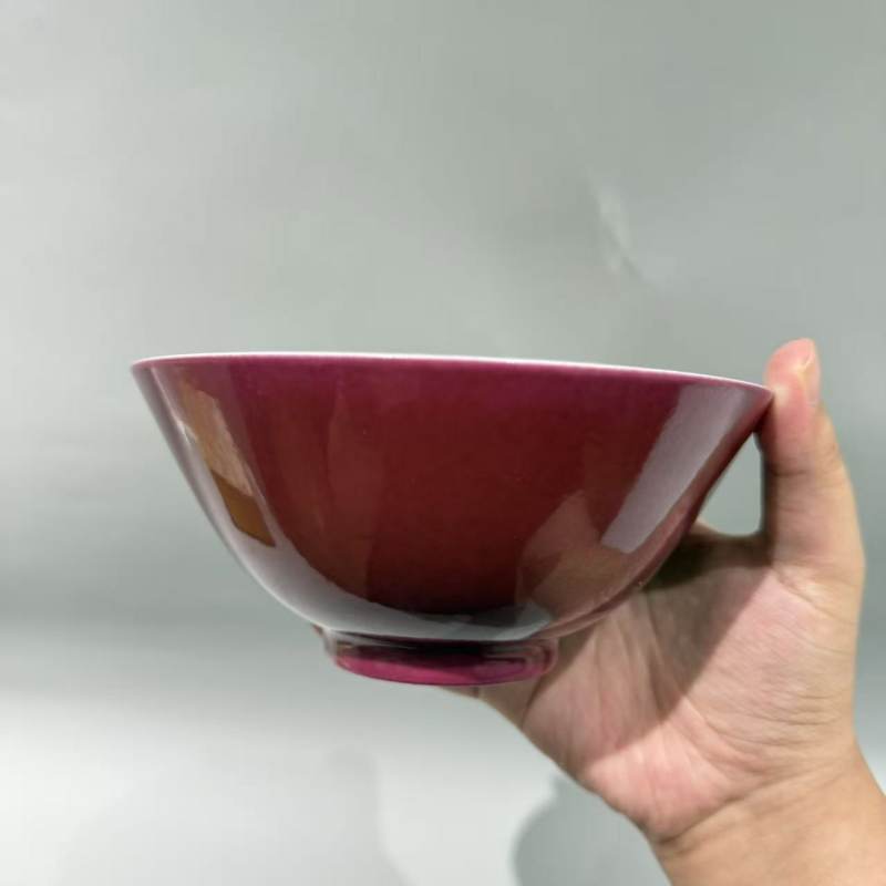 清同治 内白釉外胭脂红釉碗 - 图4