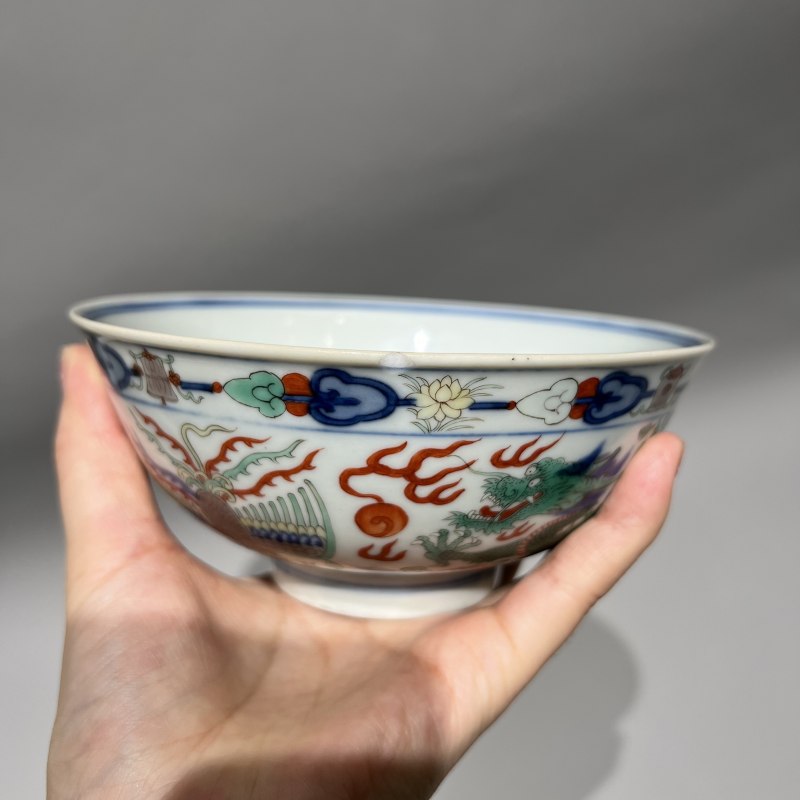 清道光 青花五彩龙凤纹碗 - 图11