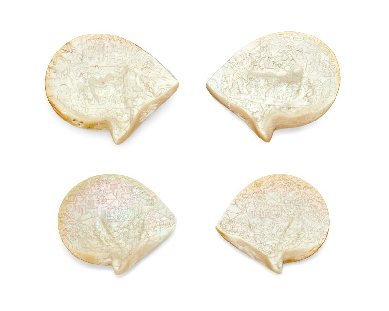 Four Chinese mother of pearl 'Romance of the Three Kingdoms' carvings