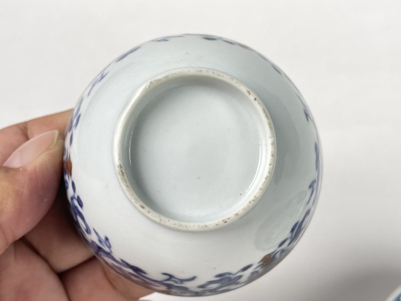 清康熙 青花矾红飞鸣食宿纹杯碟一对 - 图6