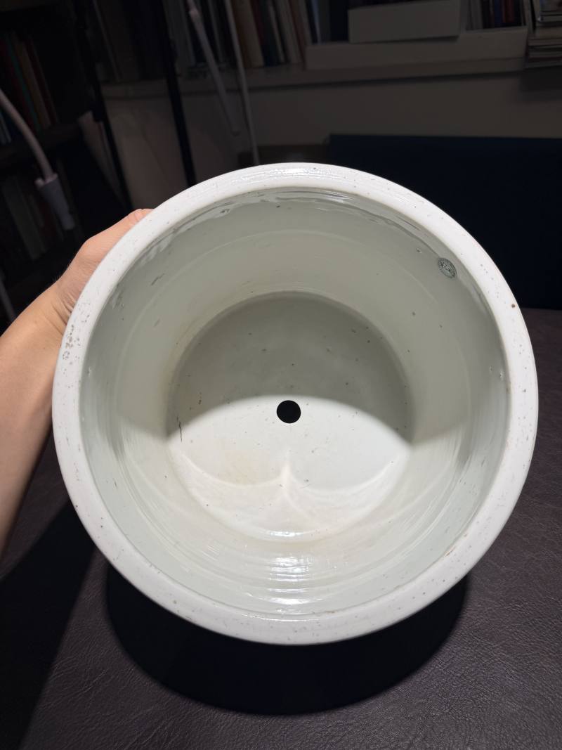 清道光 粉彩矾红仿汉瓦当延年益寿纹大花盆 - 图5
