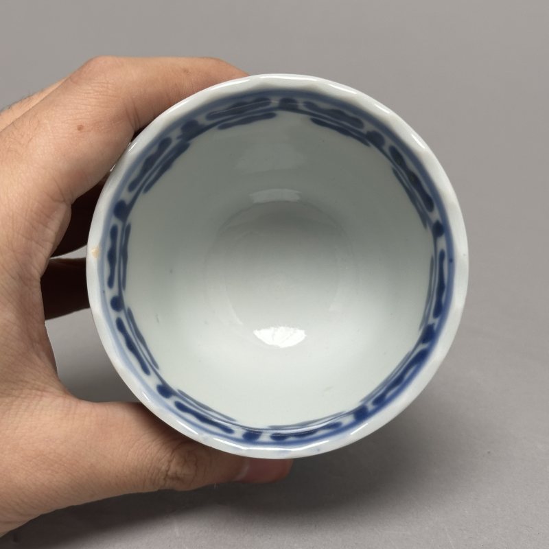 清早期 祭蓝花口杯一对 - 图8