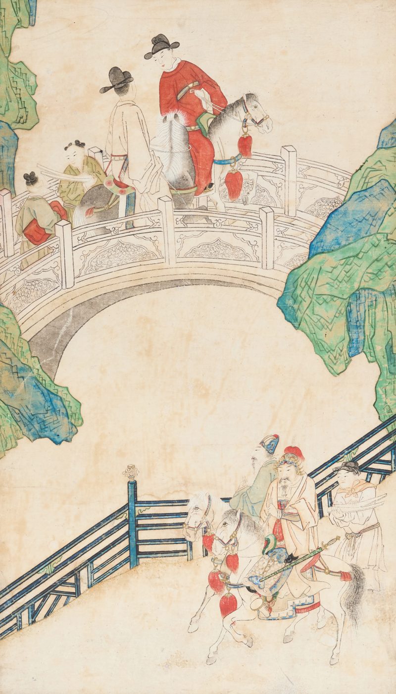 清十九世紀 騎馬圖，設色紙本，木框 | Chinese school, 19th century