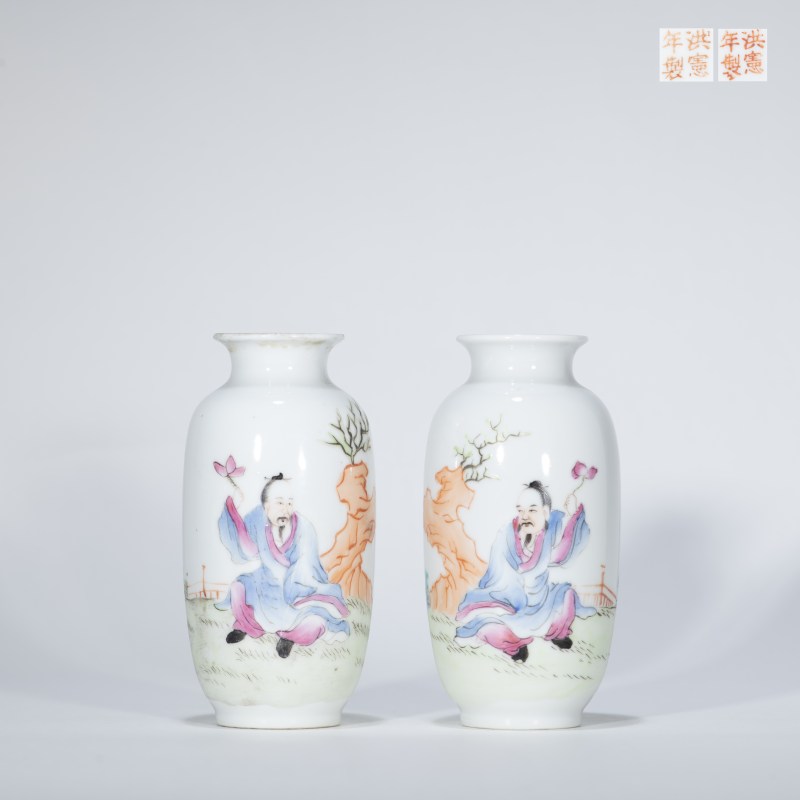 民国 粉彩爱莲图尊（一对） - 图1