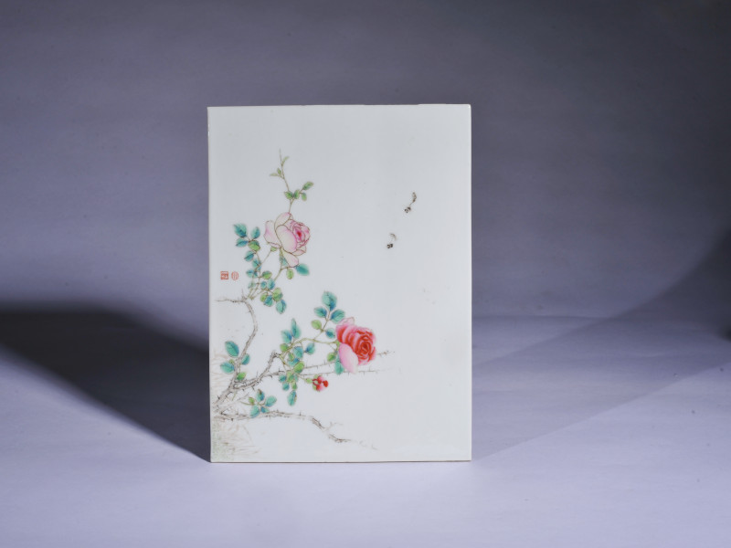 清晚期 粉彩花卉纹瓷板 - 图1