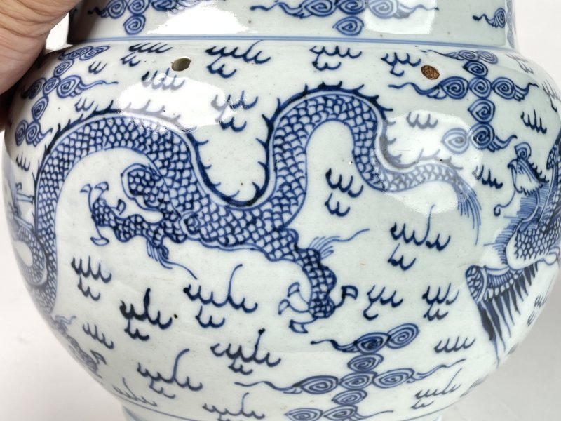 清雍正 淡描青花龙纹粥罐 - 图4