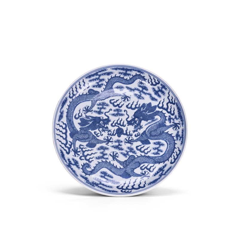 清光绪 青花双龙赶珠纹大盘 - 图1