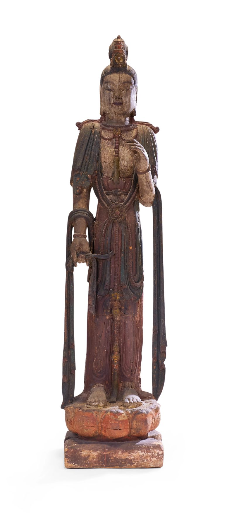 明十七世紀 木胎彩繪觀音立像 | A large Chinese carved wood and painted gesso figure of Guanyin