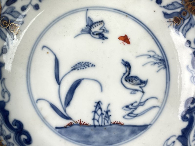 清康熙 青花矾红飞鸣食宿纹杯碟一对 - 图8