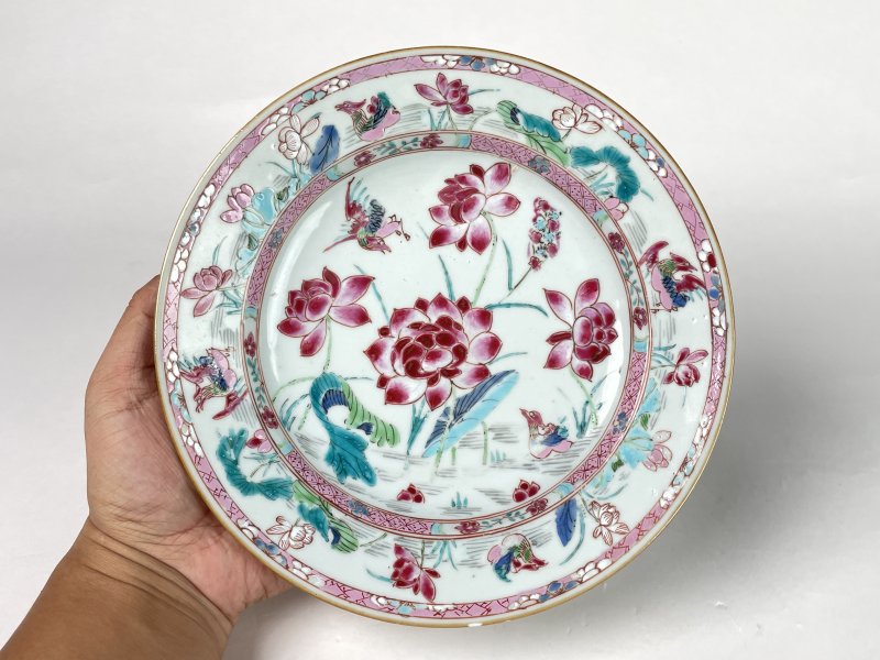清雍正 粉彩荷花纹盘 - 图2