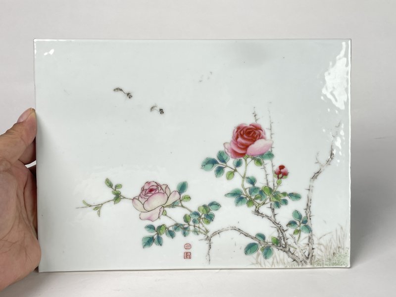 清晚期 粉彩花卉纹瓷板 - 图2