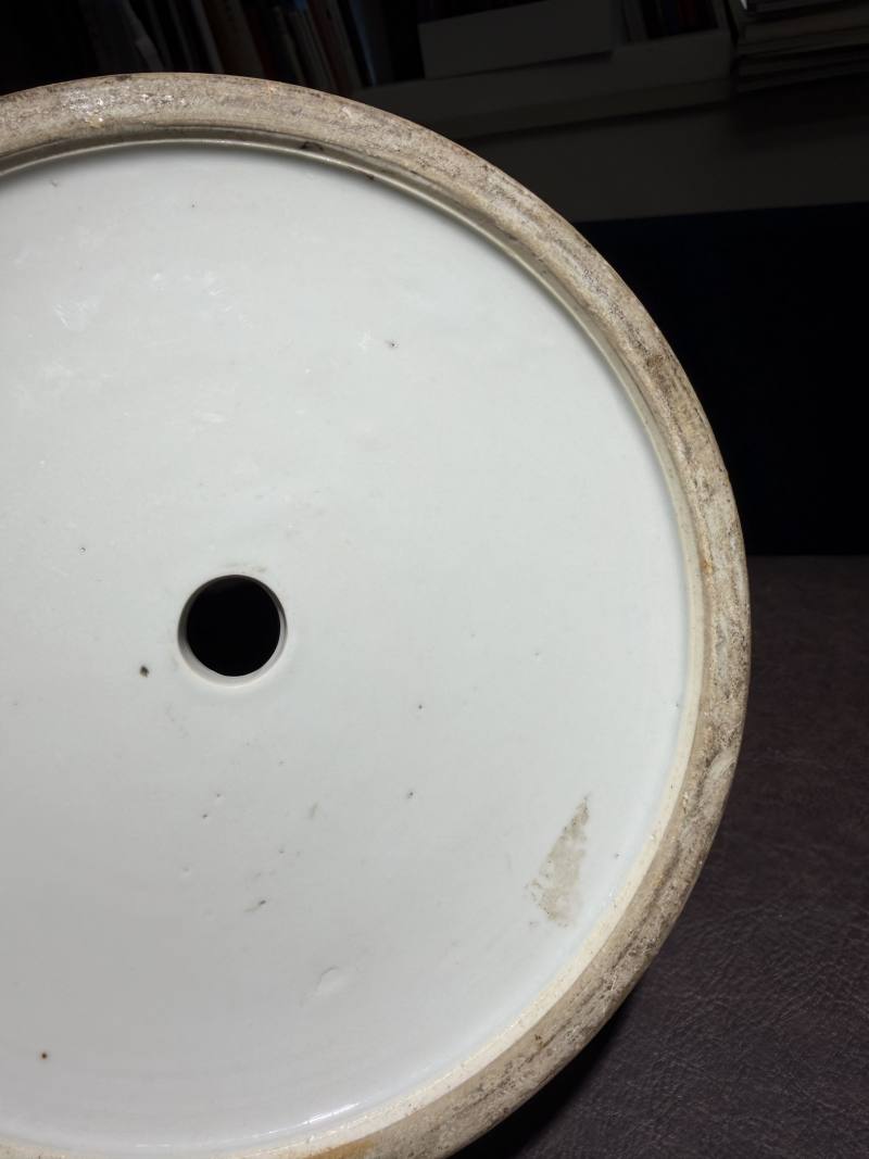清道光 粉彩矾红仿汉瓦当延年益寿纹大花盆 - 图8