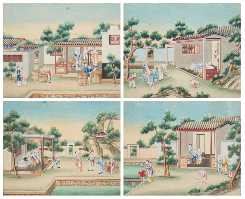 十九世紀上半葉 生活場景圖一組四幅 | Chinese export school, first half of 19th century