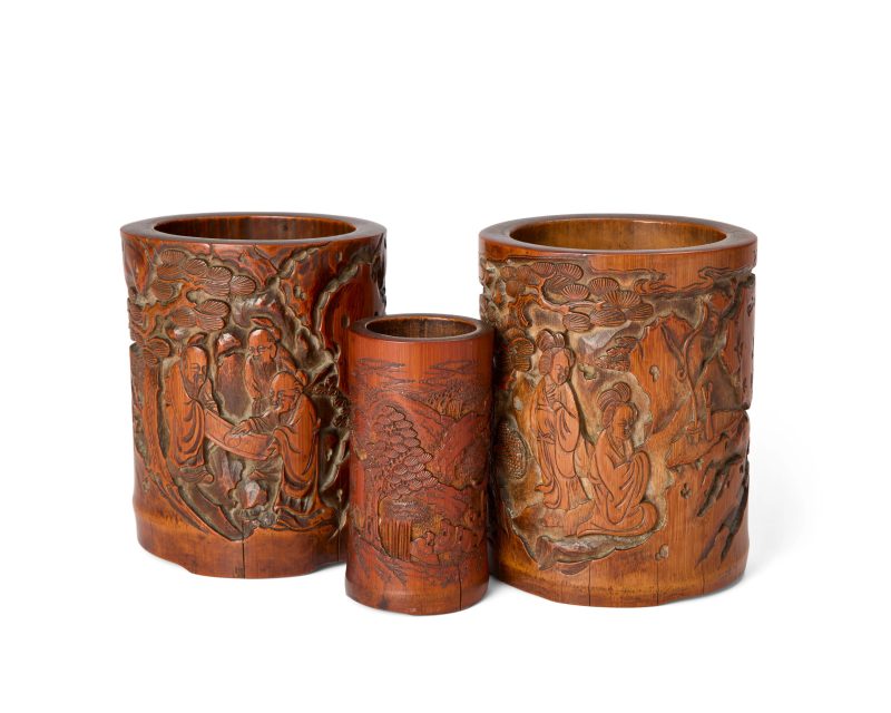 清晚期 竹雕筆筒三件 | Three Chinese bamboo brushpots, bitong