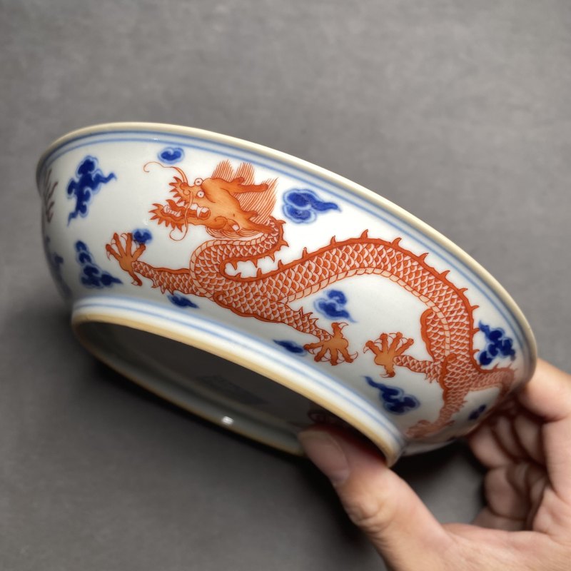 清雍正 青花矾红龙纹盘一对 - 图12