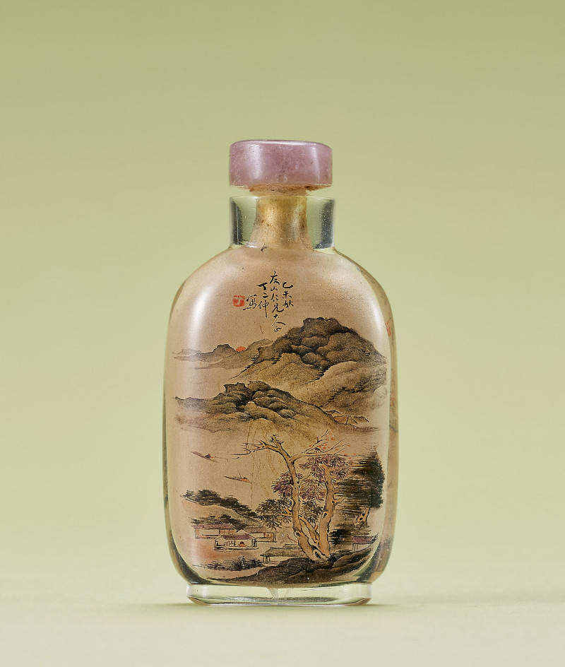 清  丁二仲作 玻璃內畫山水圖鼻煙壺