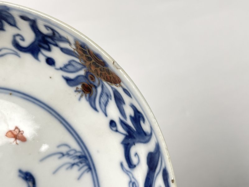 清康熙 青花矾红飞鸣食宿纹杯碟一对 - 图10
