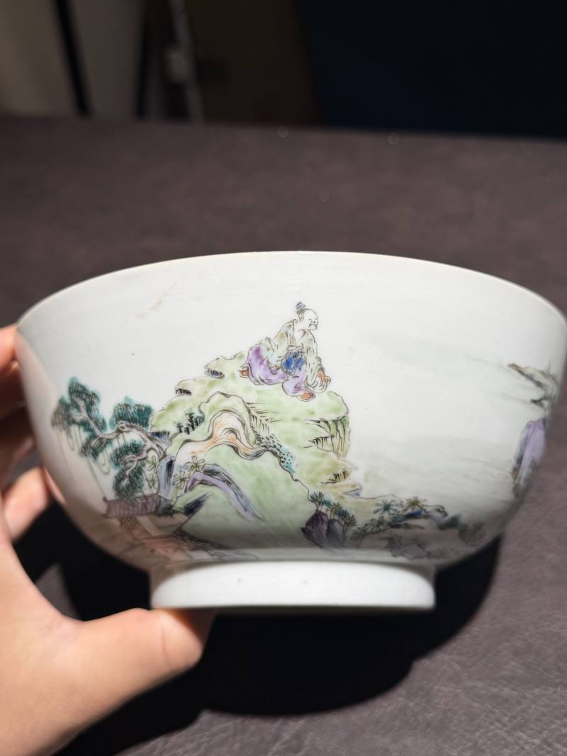 清乾隆 粉彩山水人物碗 - 图3