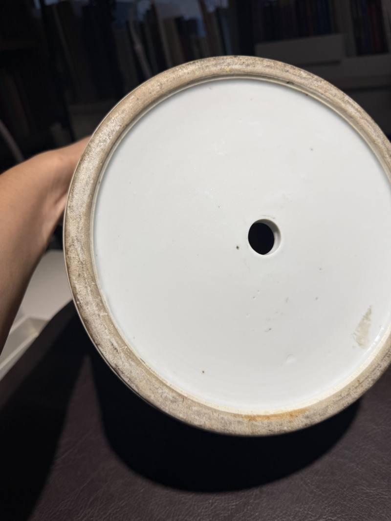 清道光 粉彩矾红仿汉瓦当延年益寿纹大花盆 - 图9