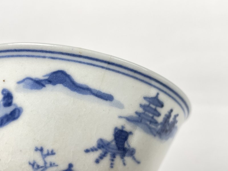 清早期 浆胎青花人物纹杯一对 - 图14