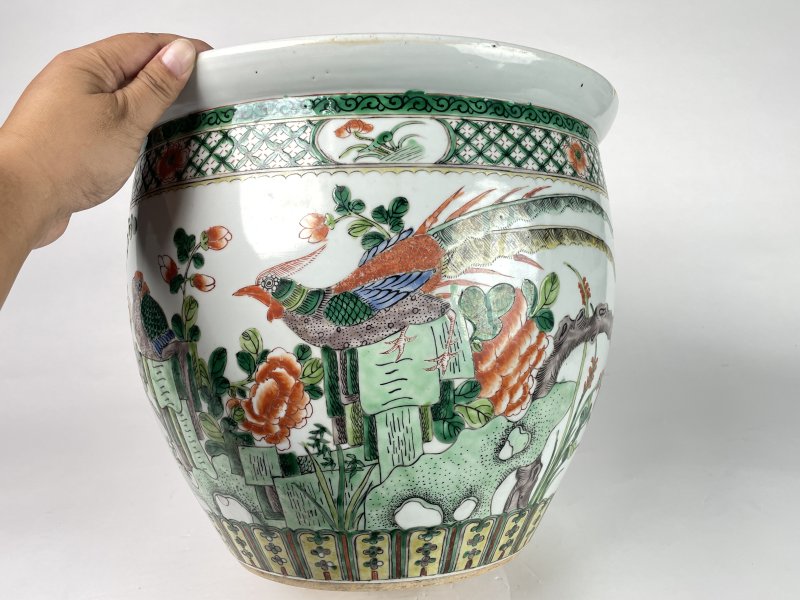 清晚期 五彩花鸟纹缸 - 图3