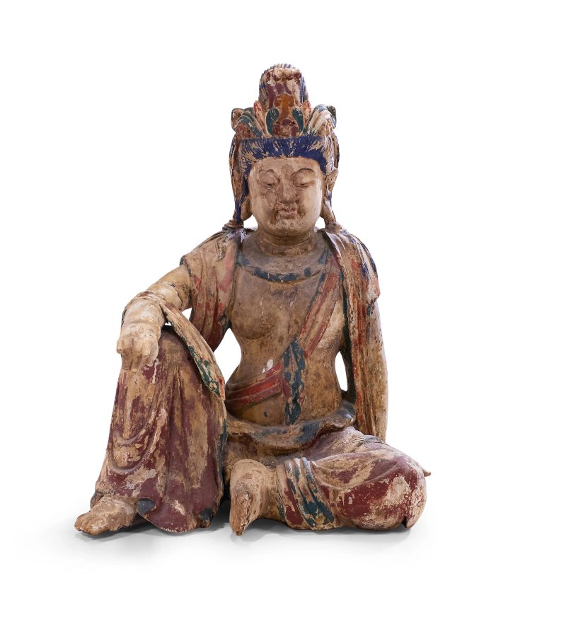 明 木胎彩繪觀音像 | A Chinese polychrome painted wood figure of Guanyin