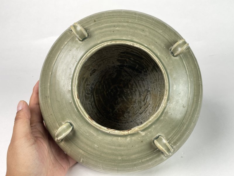 明 越窑划花四系荷叶盖罐 - 图11